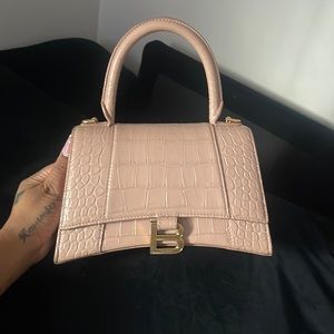 Balenciaga hour glass crocodile bag (Small) in Nude pink